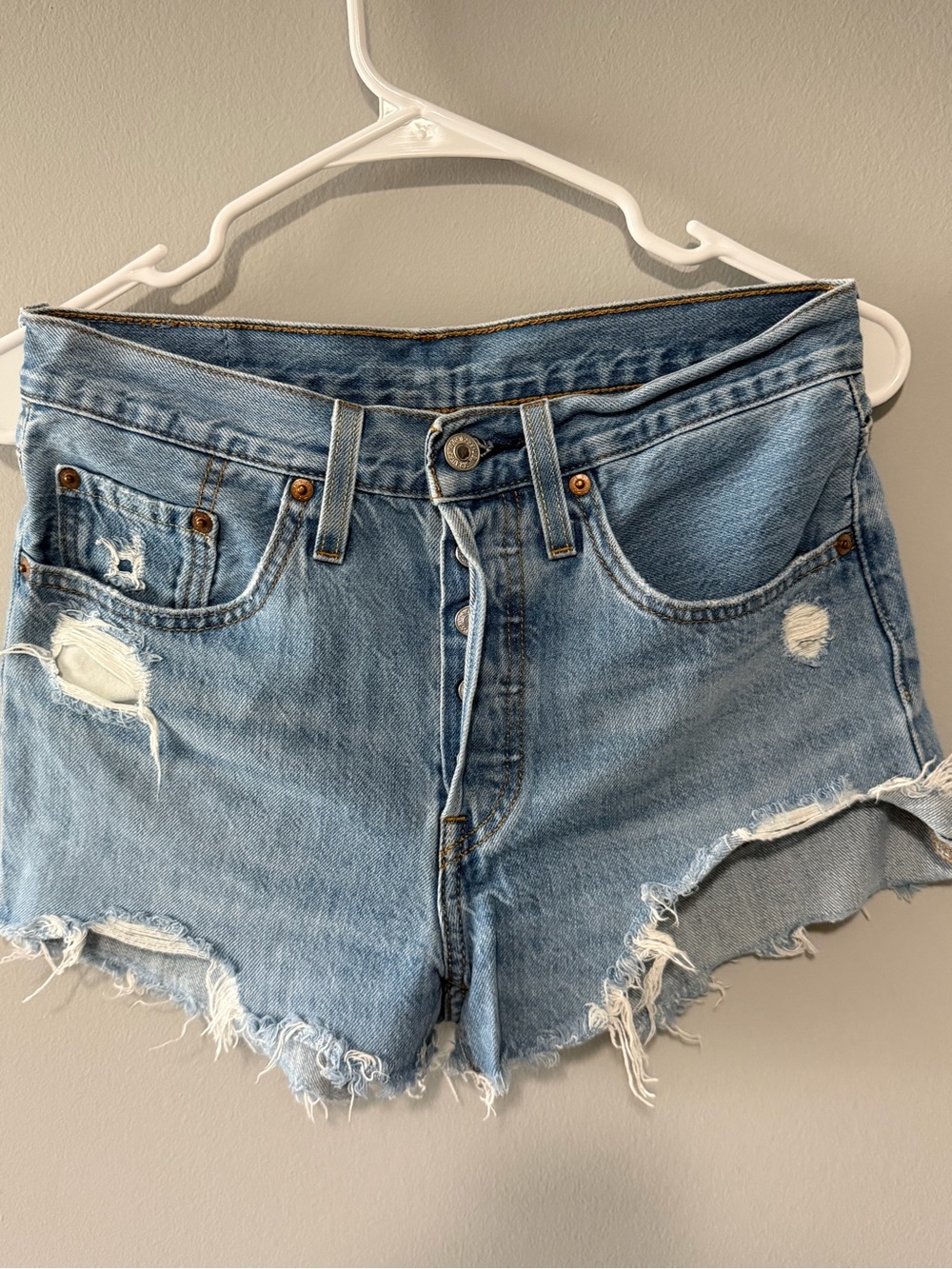 Levi's Light Blue Distressed High-Rise Denim Shorts